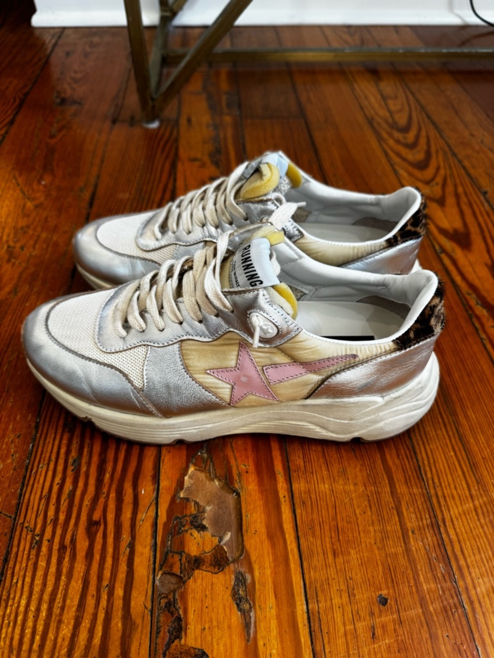 Golden Goose Women's Metallic Silver Fashion Running Sole  with Pink Star Accent - Picture 3 of 8